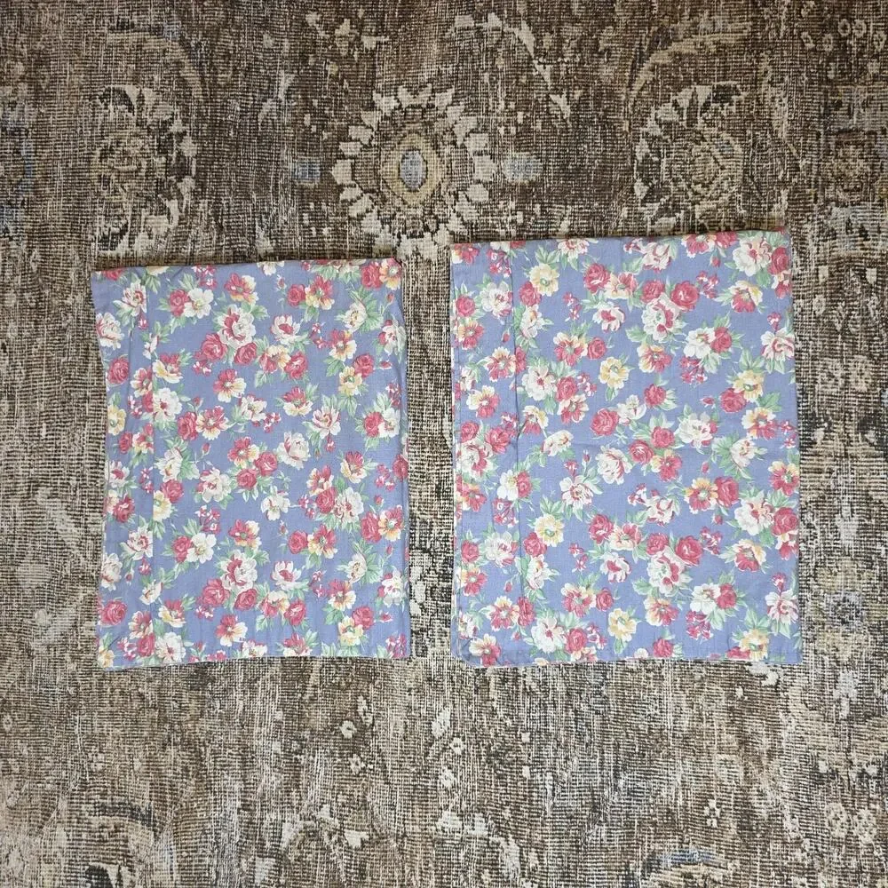 VTG Ralph Lauren Hope Pillow Shams Set 2 Floral French Country Blue Cottage